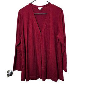 J Jill Cardigan 1X Button Up Red Stretch Wool Blend Capsule Business Casual Soft